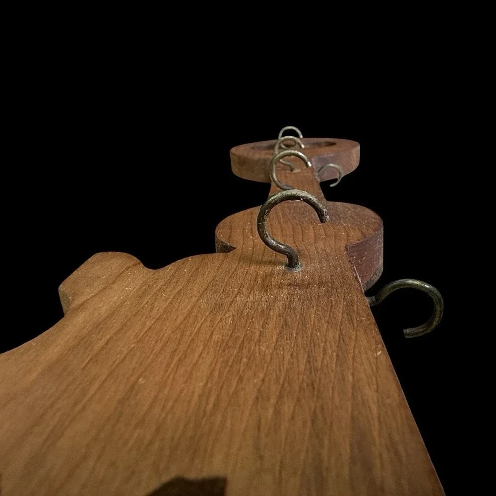 Vintage Handmade Brown Wood Key-Shaped Wall Mounted Hanging Key Hook Holder 14